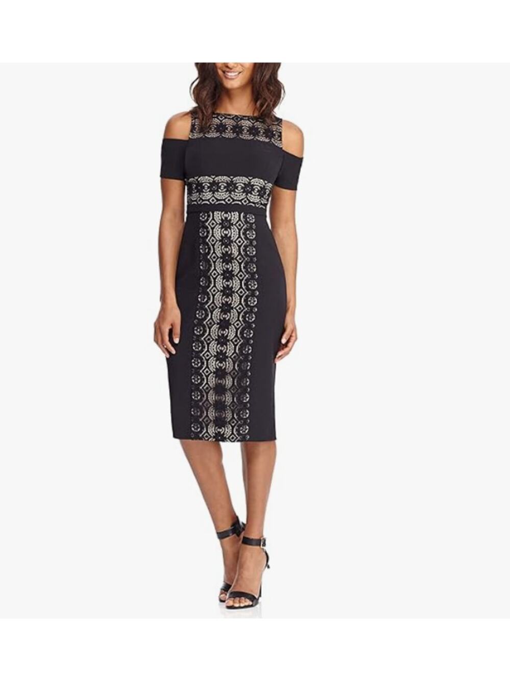 Maggy London Cold Shoulder Circle Flower Lace Sheath Dress Black Womens Size 2